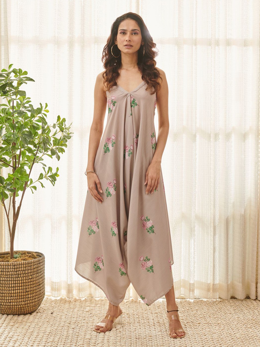 

Pasha Printed Basic Jumpsuit, Brown