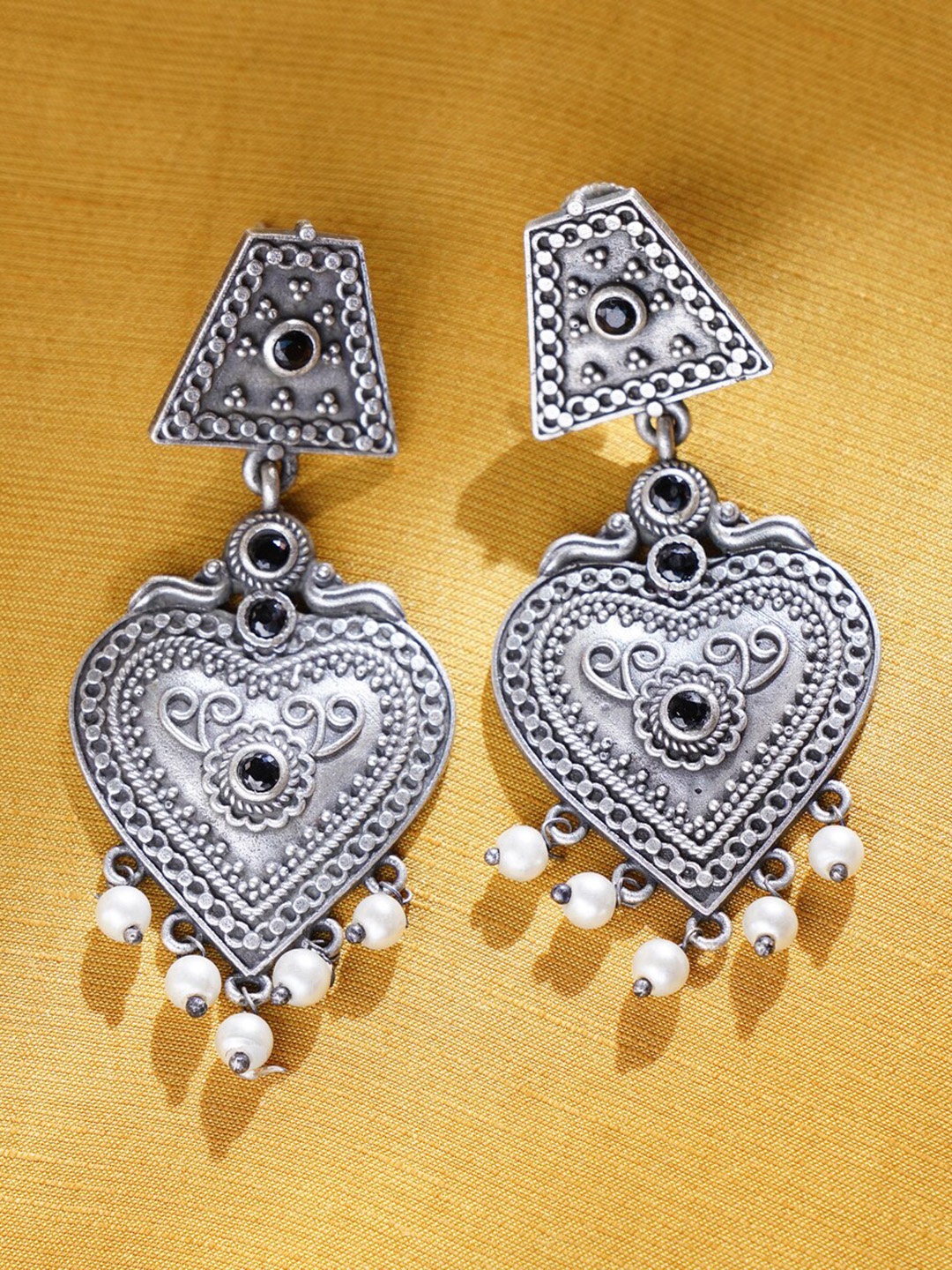 

JAYPORE Contemporary Oxidised Stone Drop Earrings, Silver