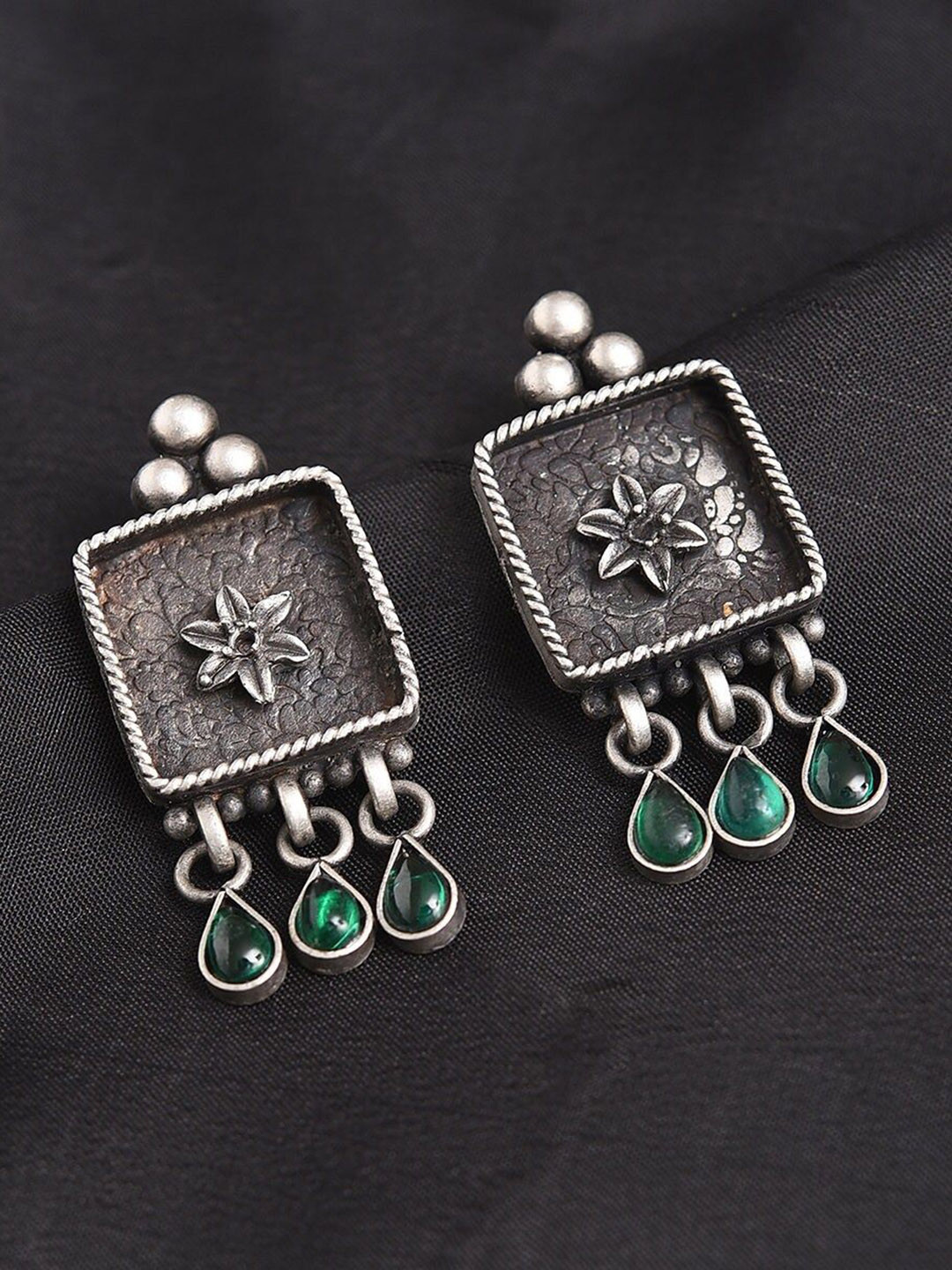 

JAYPORE Contemporary Oxidised Beaded Drop Earrings, Silver