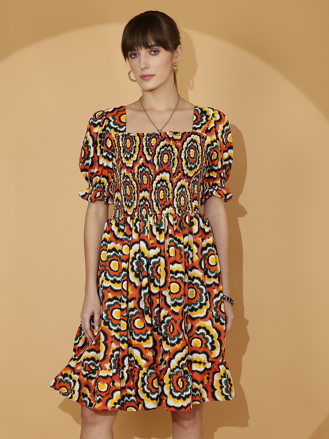

SHEETAL Associates Women Floral Printed Puff Sleeve Fit & Flare Dress, Multi