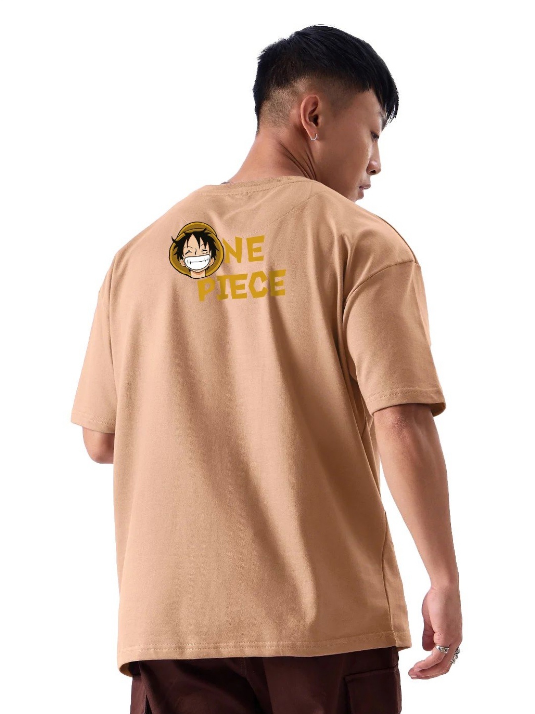 

fanideaz Men Graphic Printed Round Neck Cotton Oversized T-shirt, Beige