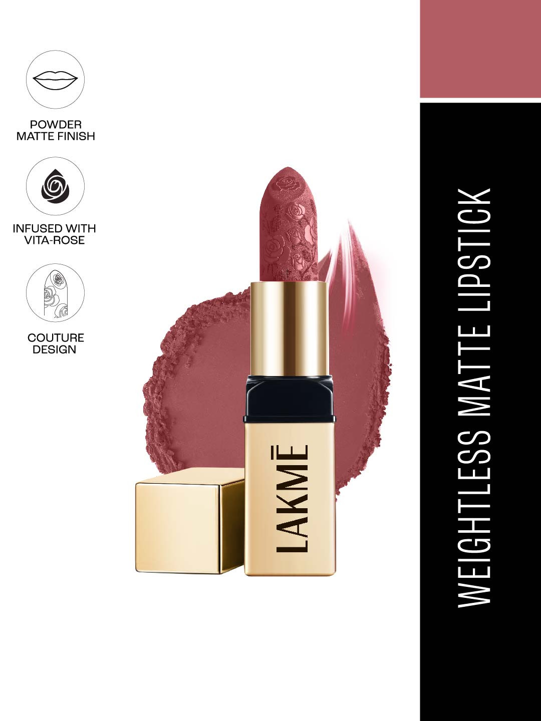 

Lakme Rouge Bloom Long Lasting Powder Matte Bullet Lipstick 4g - Blush Peony 206, Brown