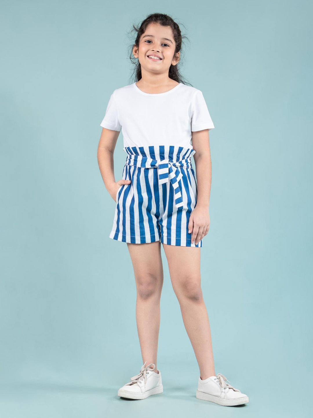 

TWEENY MINI Girls Relaxed Fit Striped High-Rise Technology Shorts, Blue