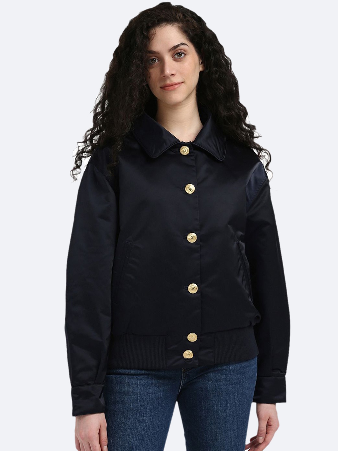 

Tommy Hilfiger Women Spread Collar Solid Casual Tailored Jacket, Navy blue