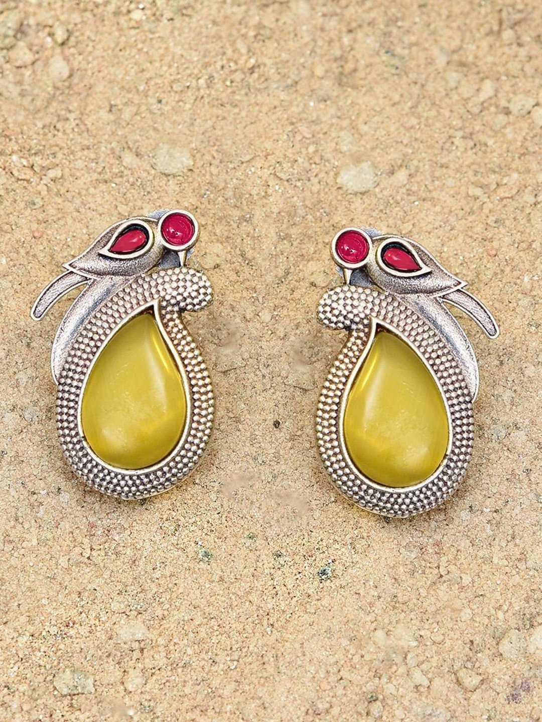 

JAYPORE Artificial Stones Contemporary Oxidised Studs, Silver