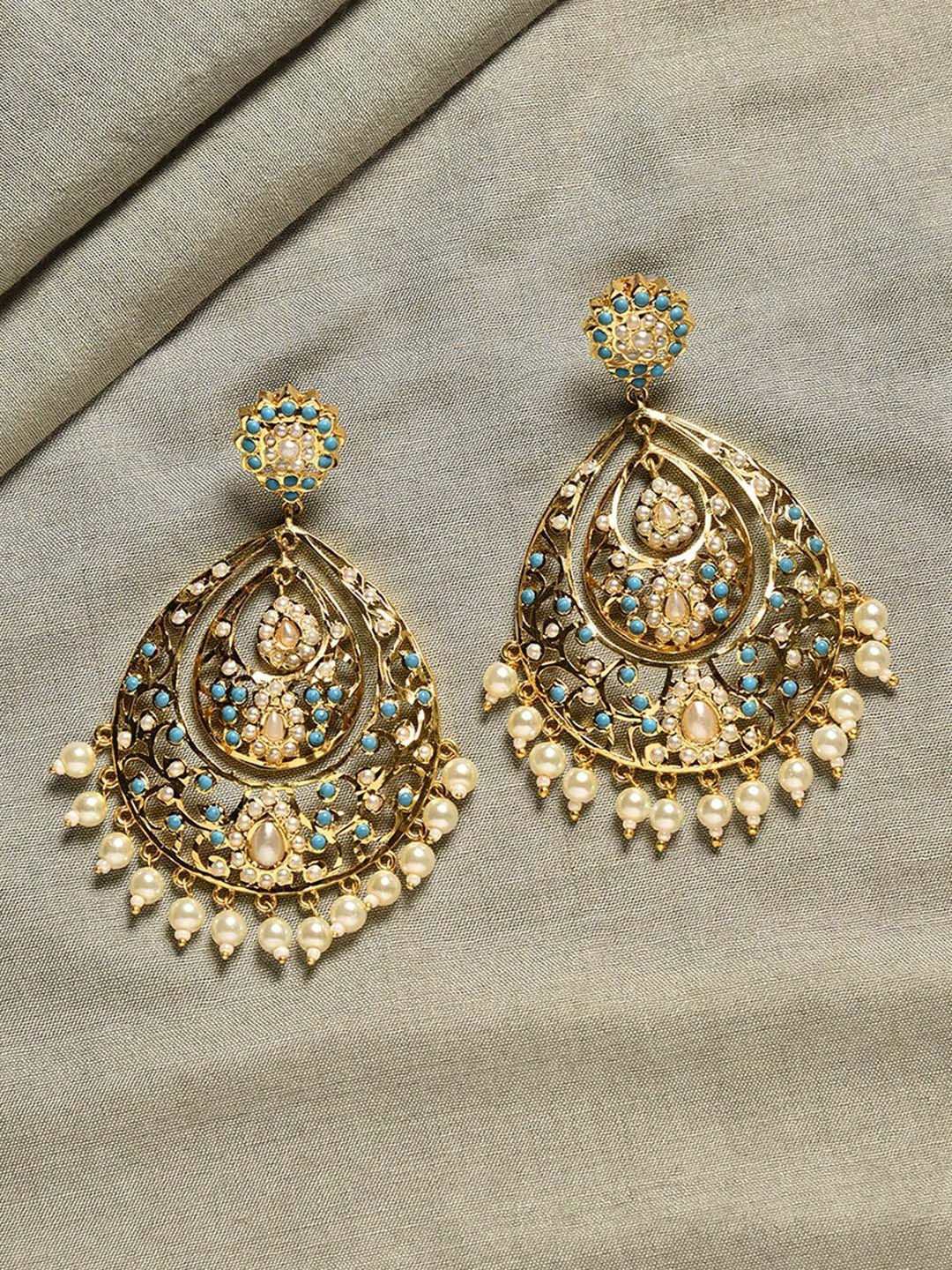 

JAYPORE Contemporary Jhumkas Earrings, Gold