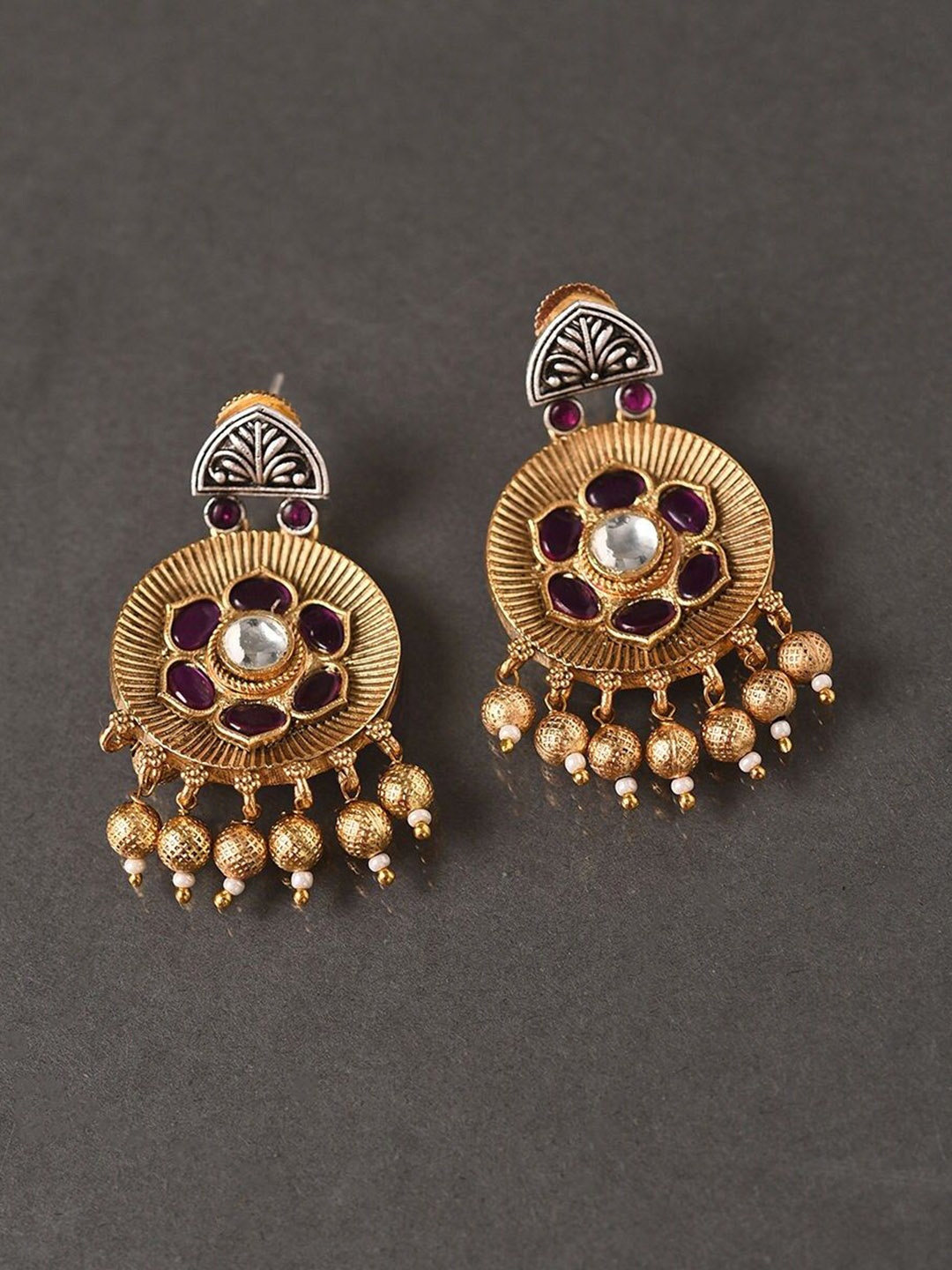 

JAYPORE Gold-Plated Stone Studded Drop Earrings