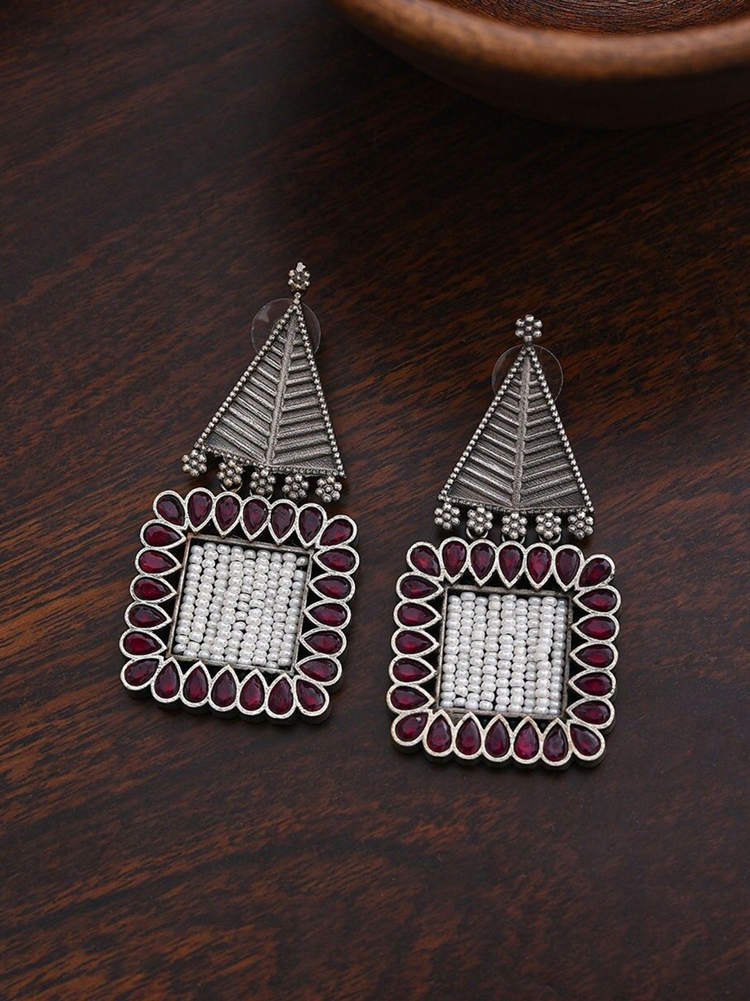 

JAYPORE Stone Studded Contemporary Drop Earrings, Silver