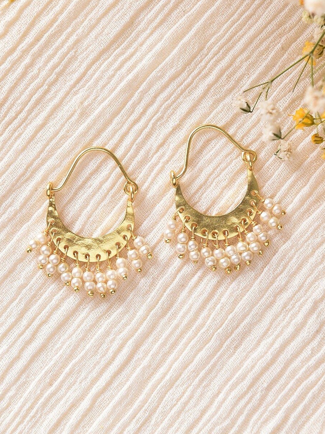 

JAYPORE Gold-Plated Contemporary Garnet Hoop Earrings