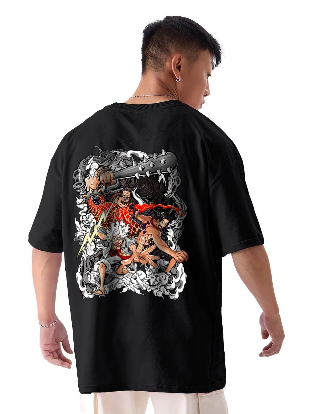 

fanideaz Men Graphic Printed Round Neck Cotton Oversized T-shirt, Black