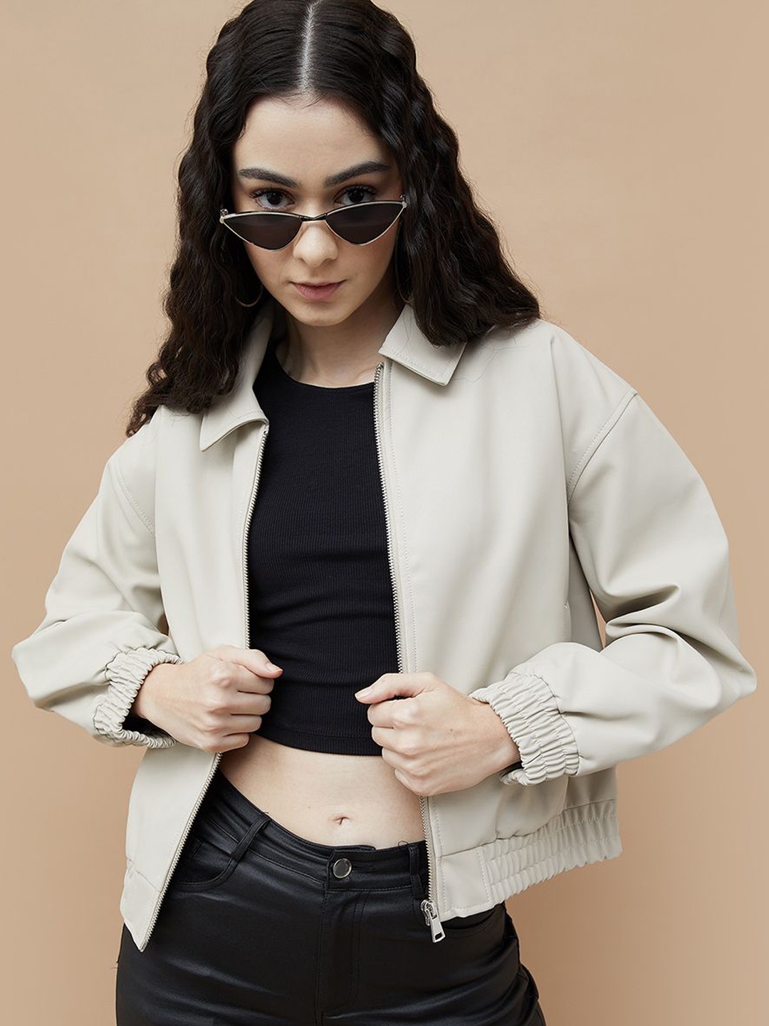 

Ginger by Lifestyle Women Spread Collar Solid Casual Open Front Jacket, Beige