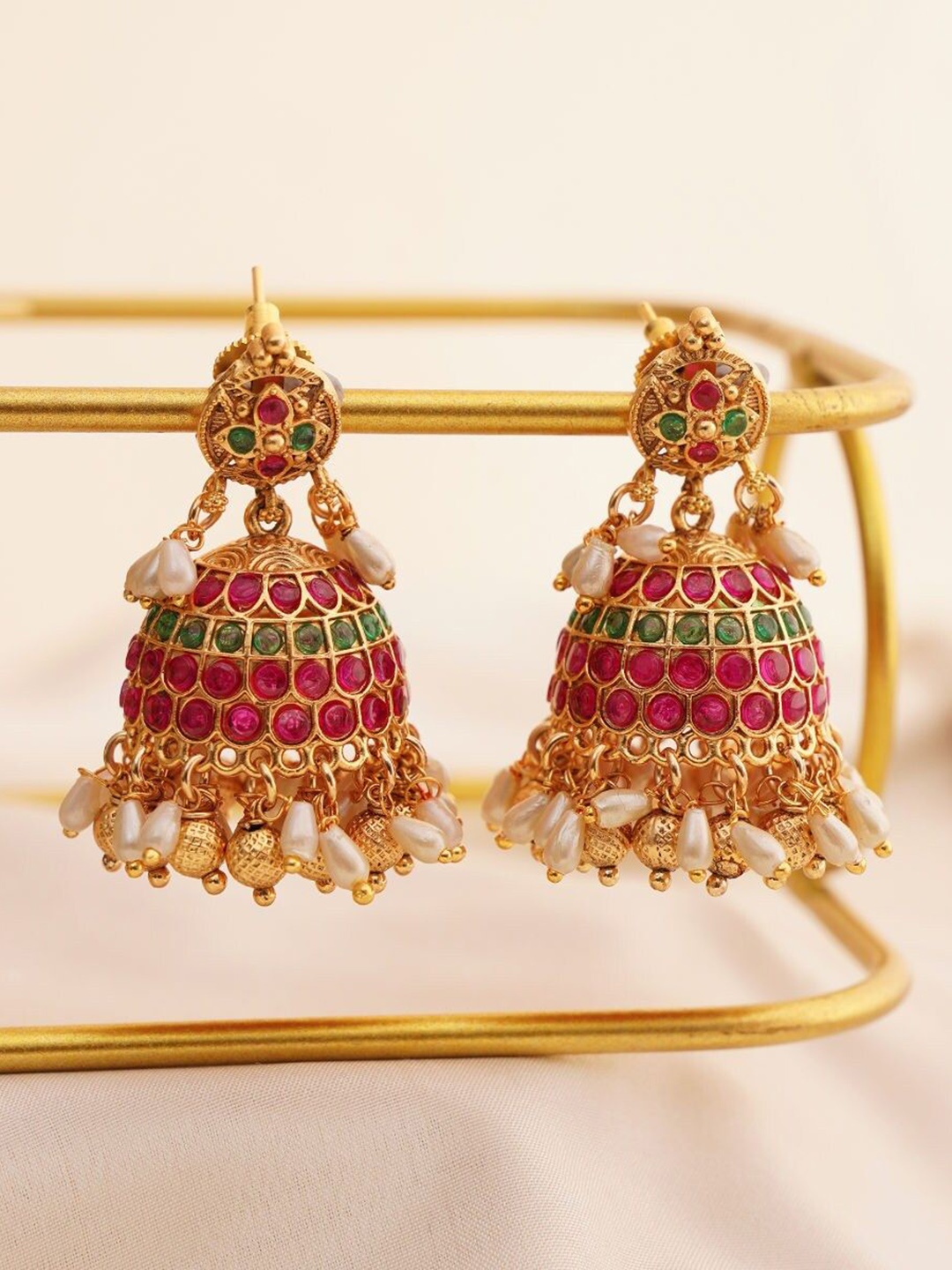 

JAYPORE Pure Silver Pearls Dome Shaped Jhumkas