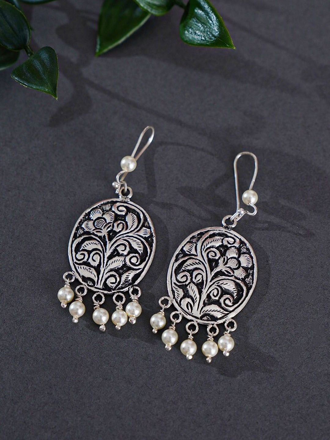 

JAYPORE Contemporary Silver Pearls Drop Earrings