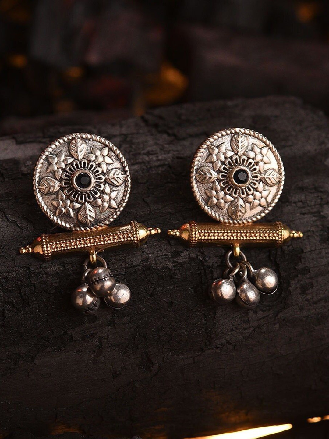 

JAYPORE Stone Studded Contemporary Drop Earrings, Silver