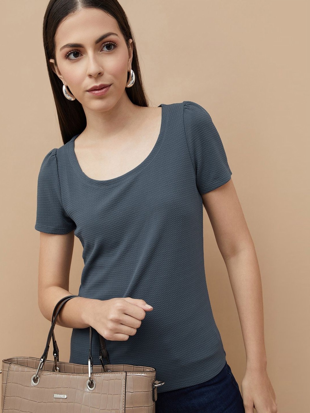 

CODE by Lifestyle Women Solid Round Neck T-shirt, Grey