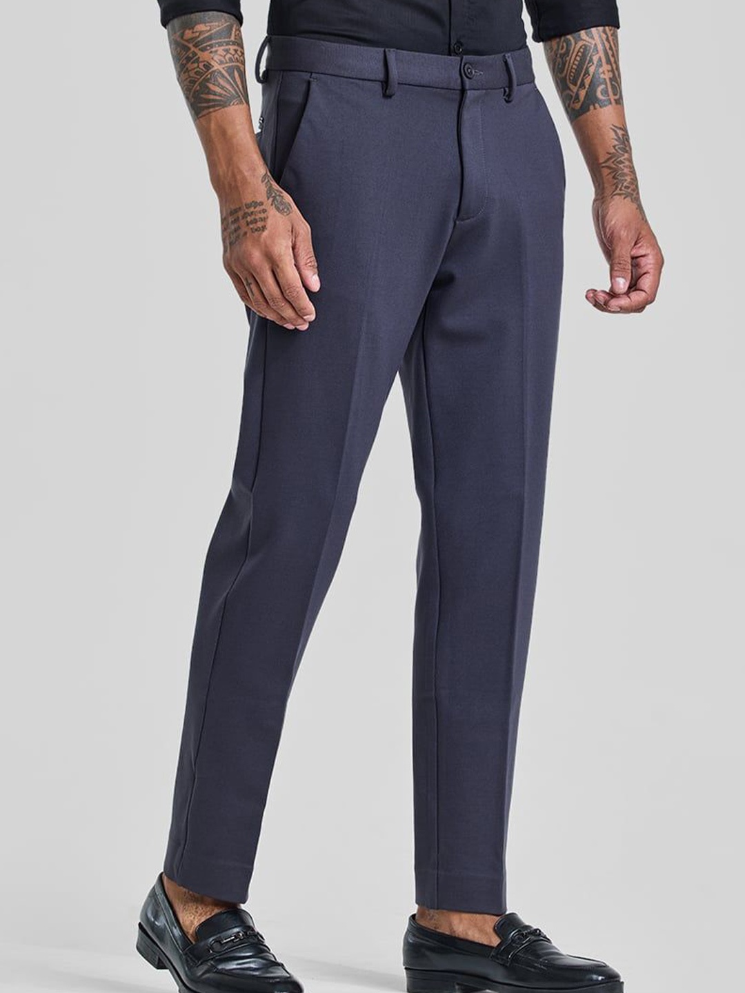 

Snitch Men Smart Slim Fit Trousers, Blue