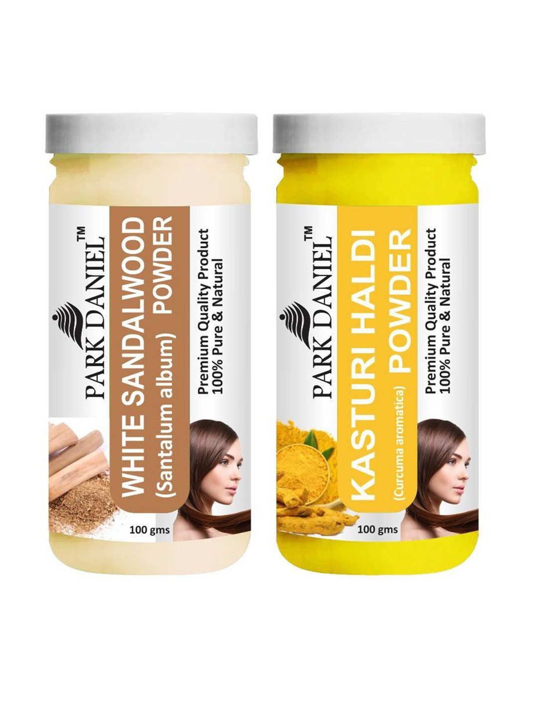 

Park Daniel Set Of 2 White Sandalwood & Kasturi Haldi Powder For SKin & Hair- 100g Each, Transparent