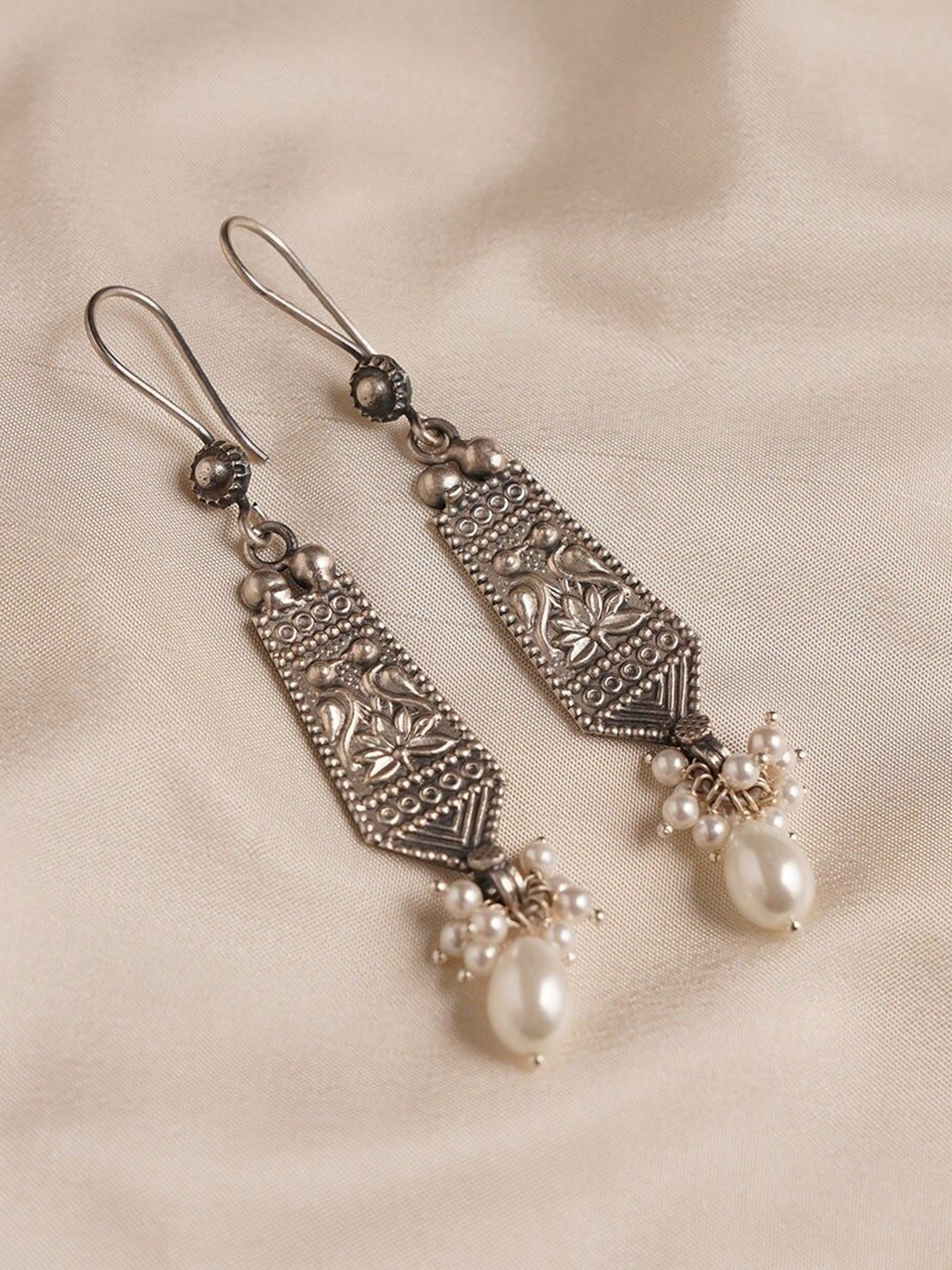 

JAYPORE Contemporary Pearl Drop Earrings, Silver