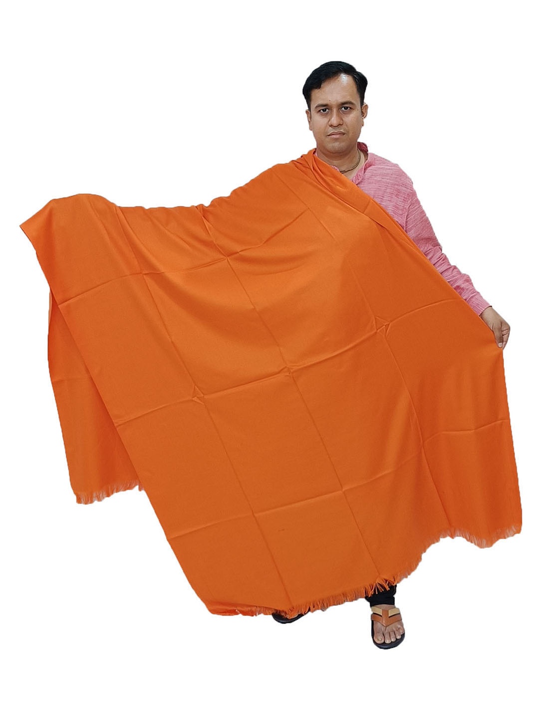 

Vrinde Fringed Border Pure Woollen Shawl, Orange