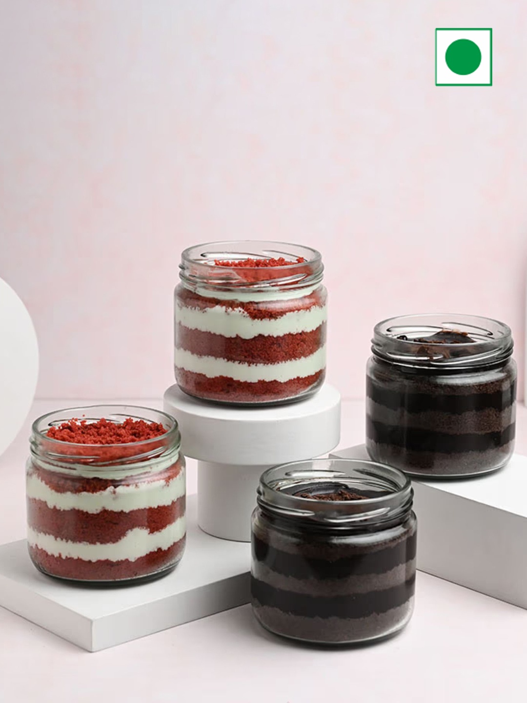 

Floweraura 4Pcs Red Velvet & Chocolate Flavour Eggless Jar Cakes- 500gms