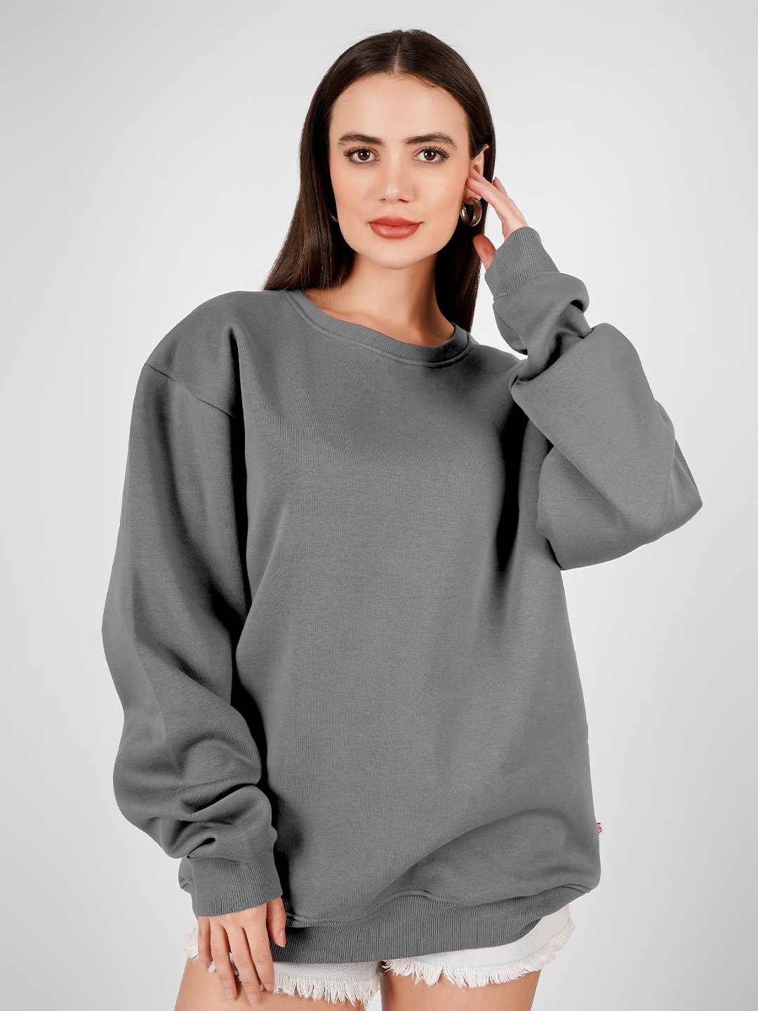 

MIMID Women Round Neck Relaxed Fit Cotton Pullover Sweatshirt, Grey