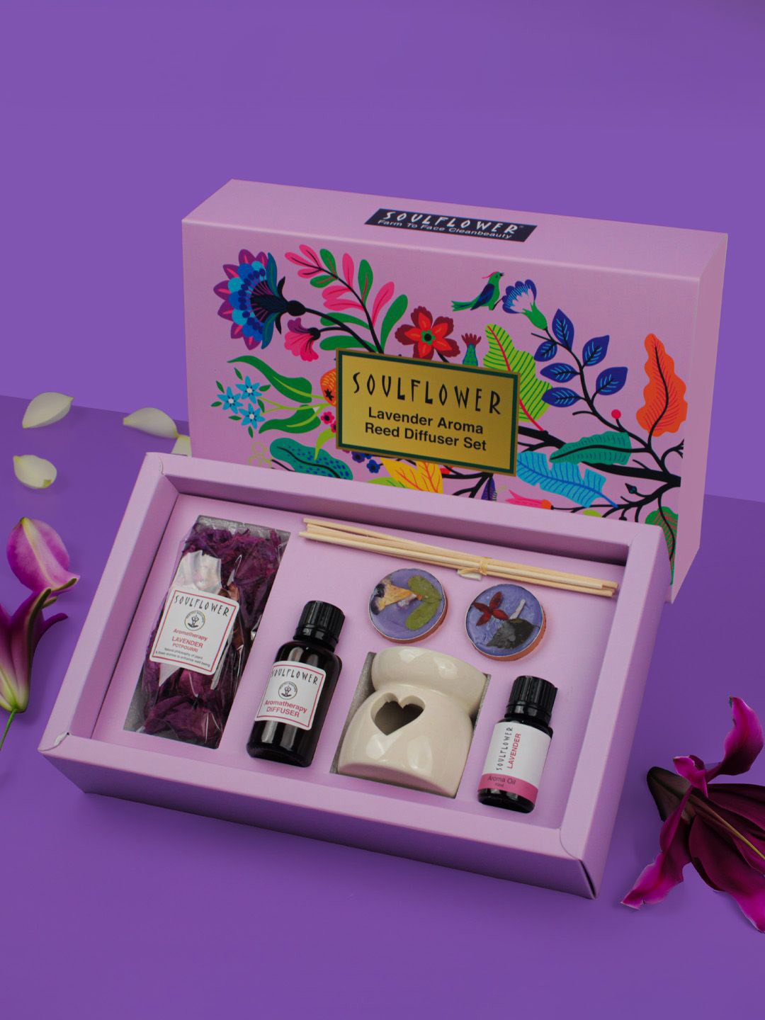 

Soulflower White & Purple 7 Pieces Aroma Diffuser Home Gift Sets