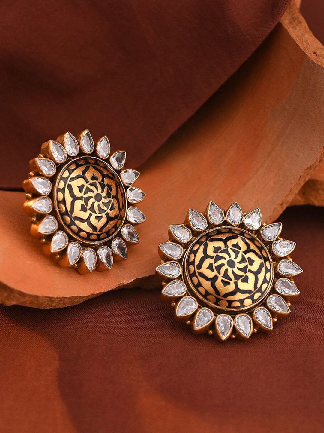 

JAYPORE Gold-Plated Contemporary Kundan Studs Earrings