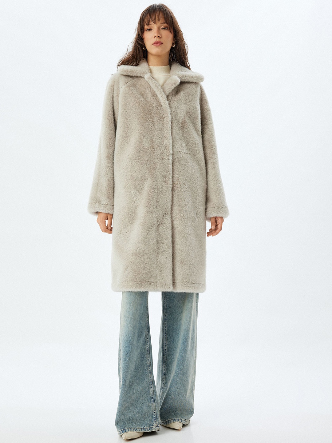 

Koton Single-Breasted Longline Overcoat, Beige