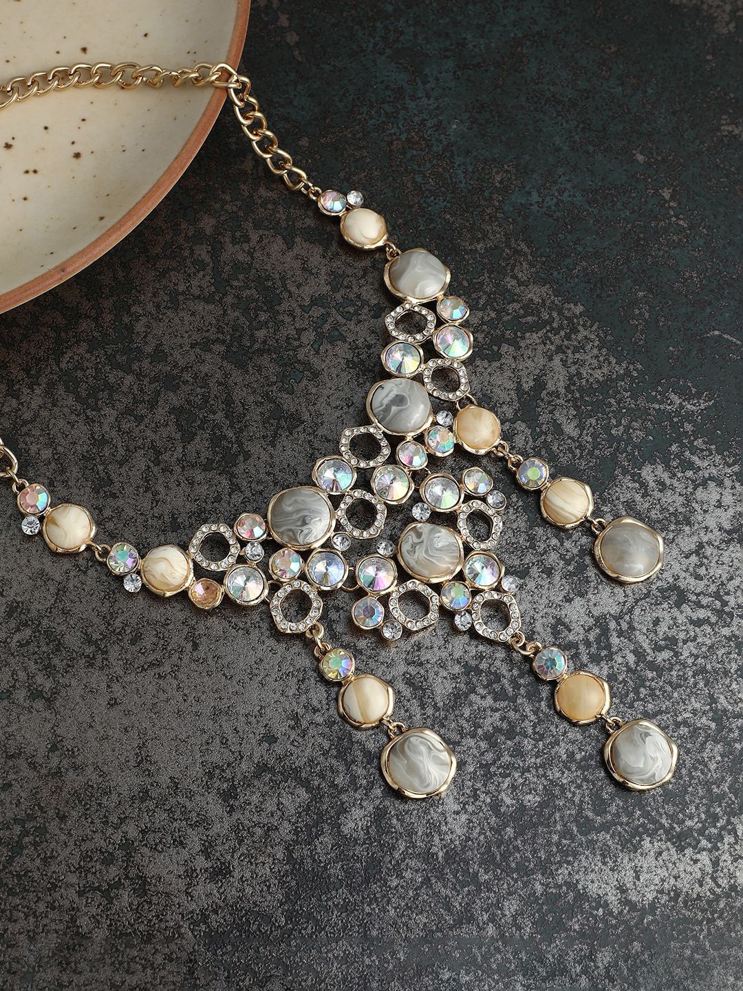 

SOHI Gold-Plated Stone Studded The Supernova Statement Necklace, Grey