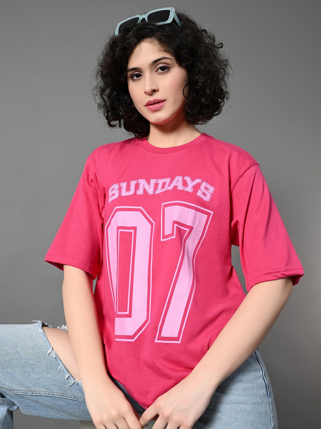 

The Roadster Lifestyle Co. Women Bio Finish Varsity Printed Cotton Relaxed Fit T-shirt, Pink