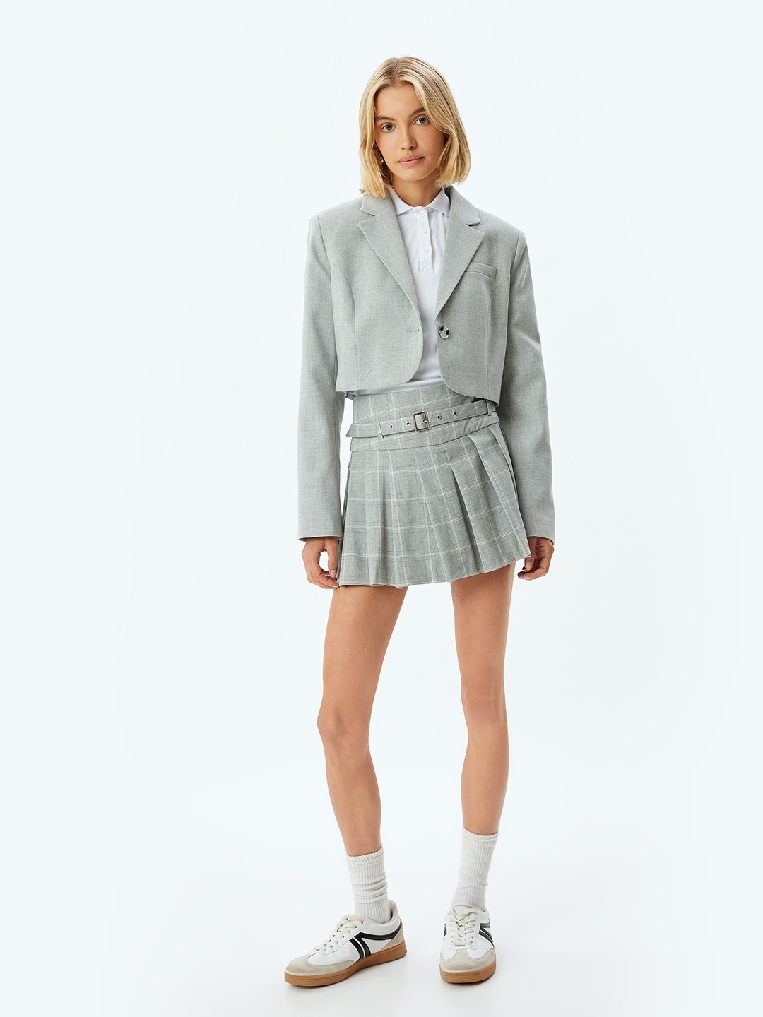 

Koton Women Checked A-Line Mini Skirts, Grey