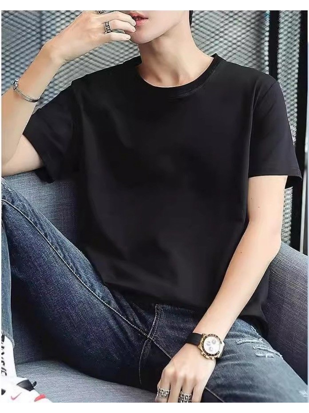 

StyleCast Men Solid Round Neck Cotton T-shirt, Black