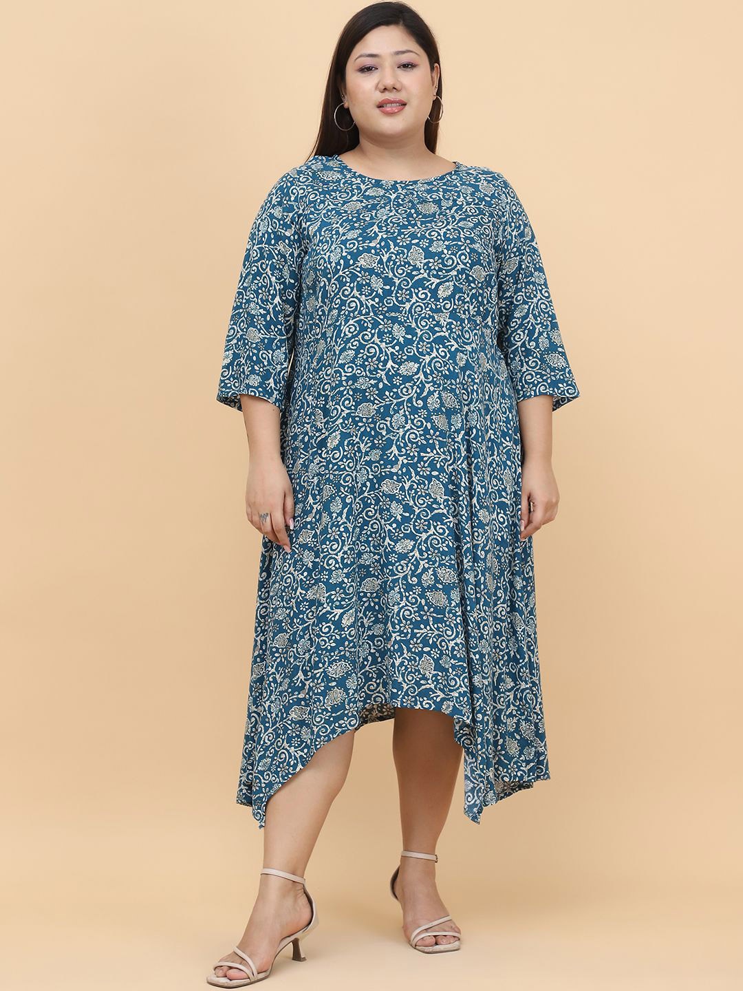

theRebelinme Floral Print A-Line Midi Dress, Teal