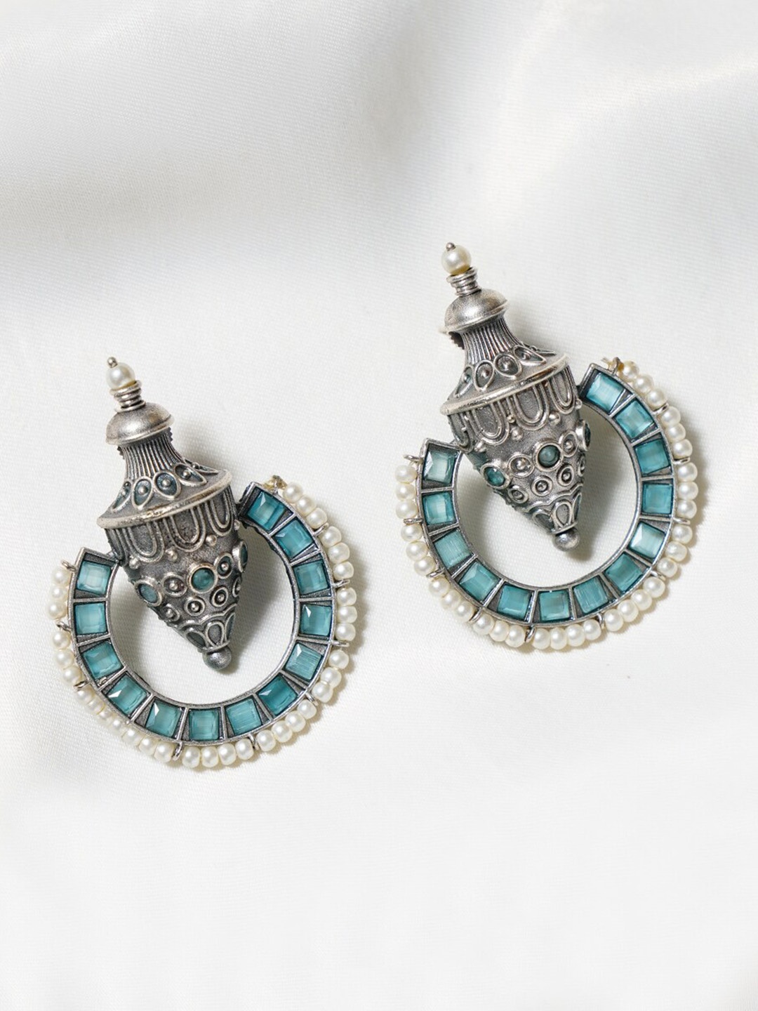 

JAYPORE Stone Studded Contemporary Drop Earrings, Silver
