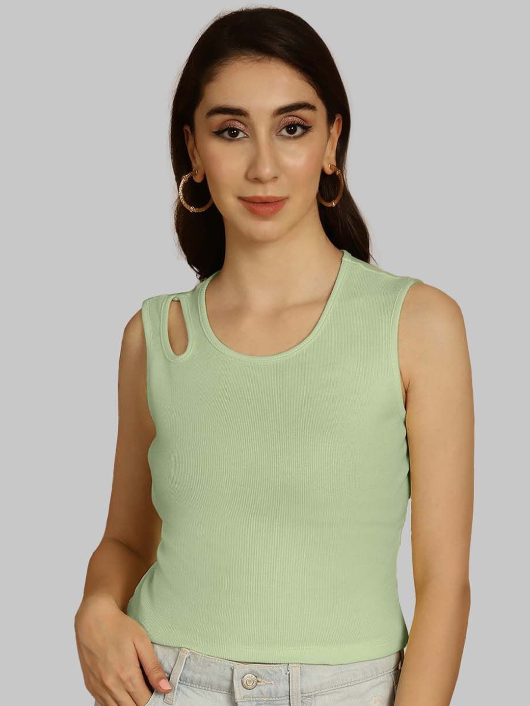 

Friskers Keyhole Neck Cotton Crop Top, Sea green