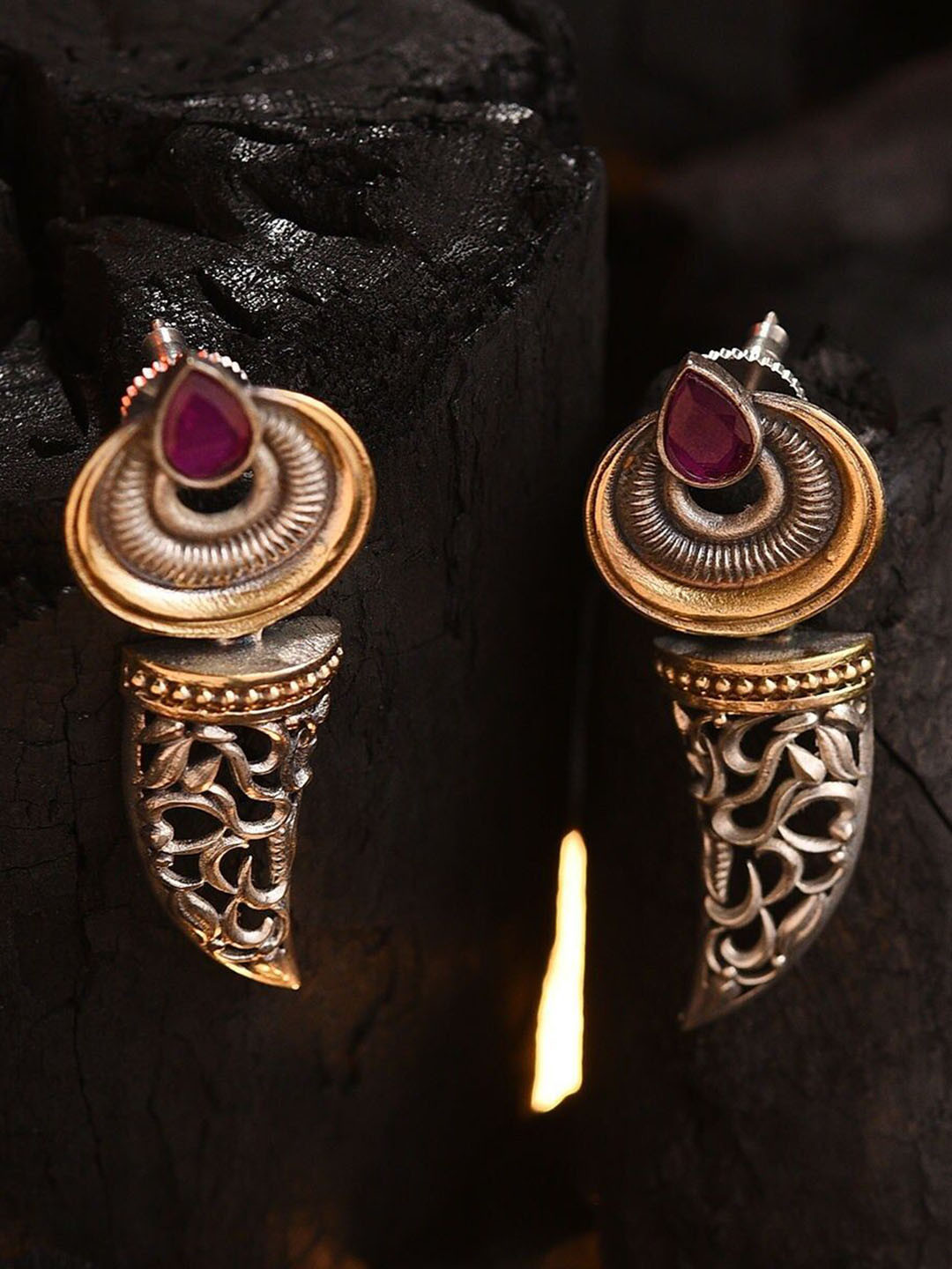 

JAYPORE Contemporary Stone Stud Drop Earrings, Silver