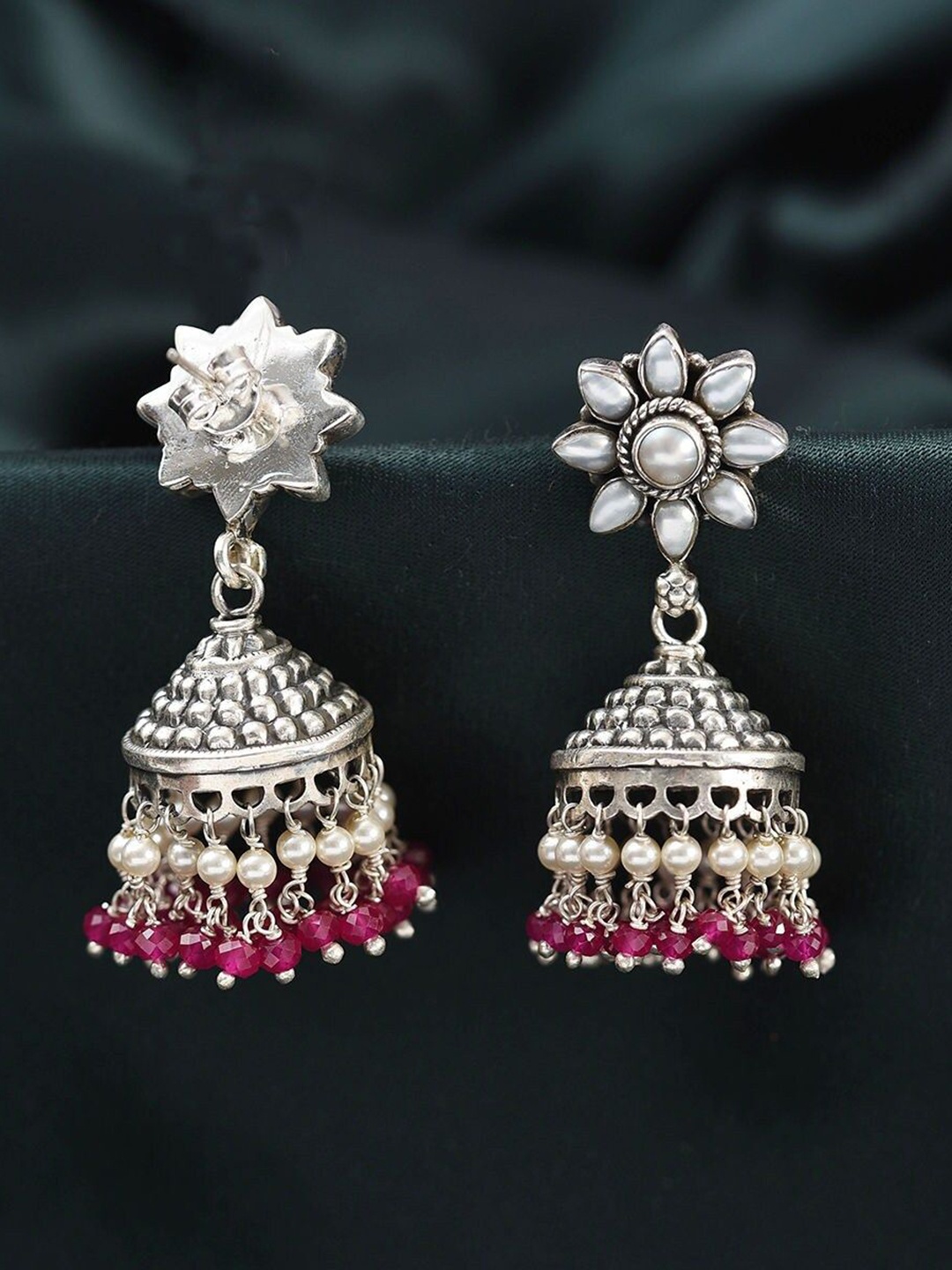 

JAYPORE Silver-Plated Contemporary Jhumkas