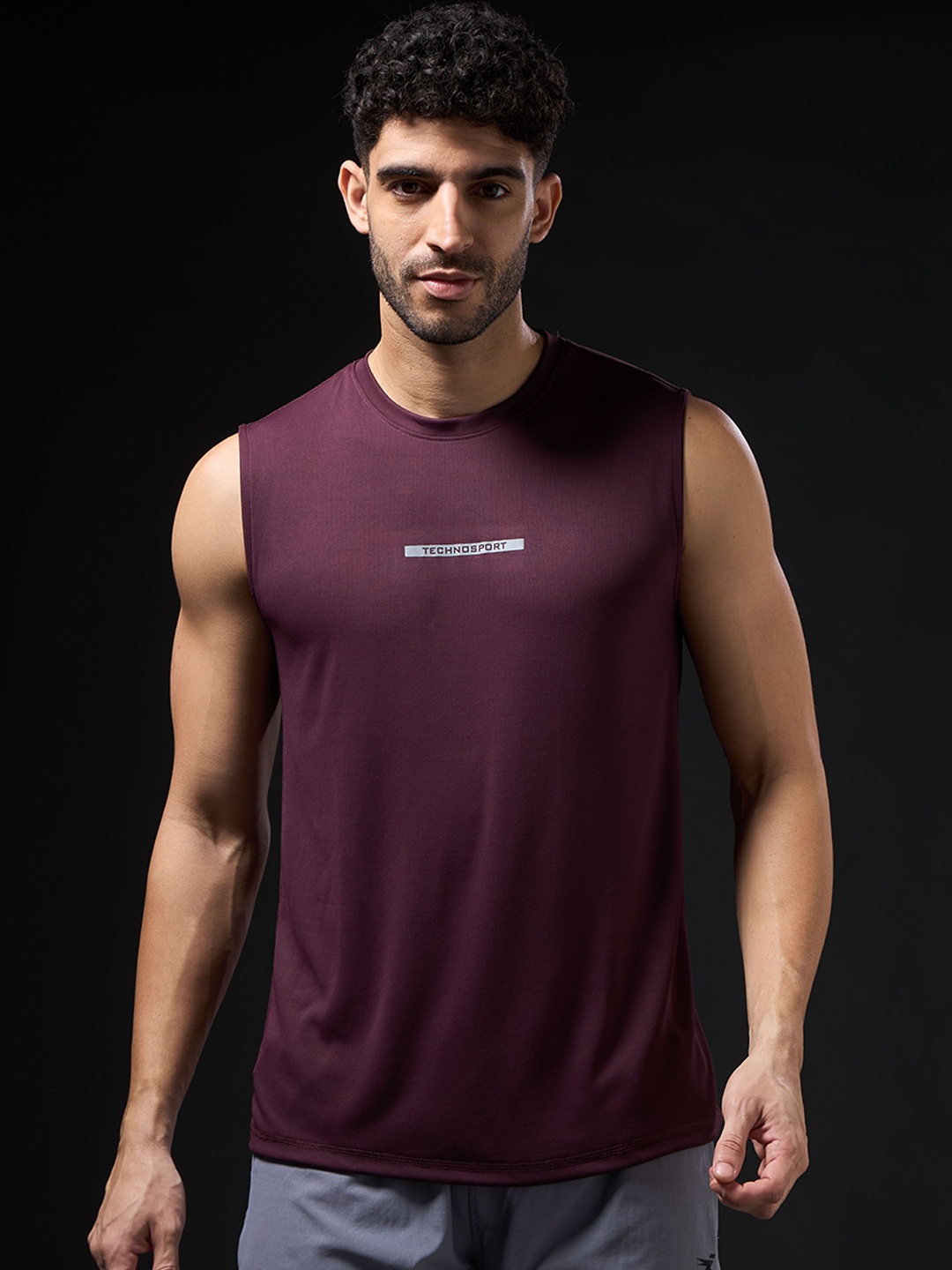 

Technosport Solid Slim Fit Round Neck Sports Innerwear Vest with TECHNOCOOL+, Burgundy