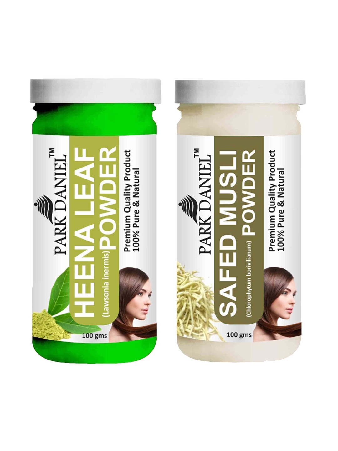 

Park Daniel Set Of 2 Natural Heena Leaf & Safed Musli Powder - 100 g Each, Transparent