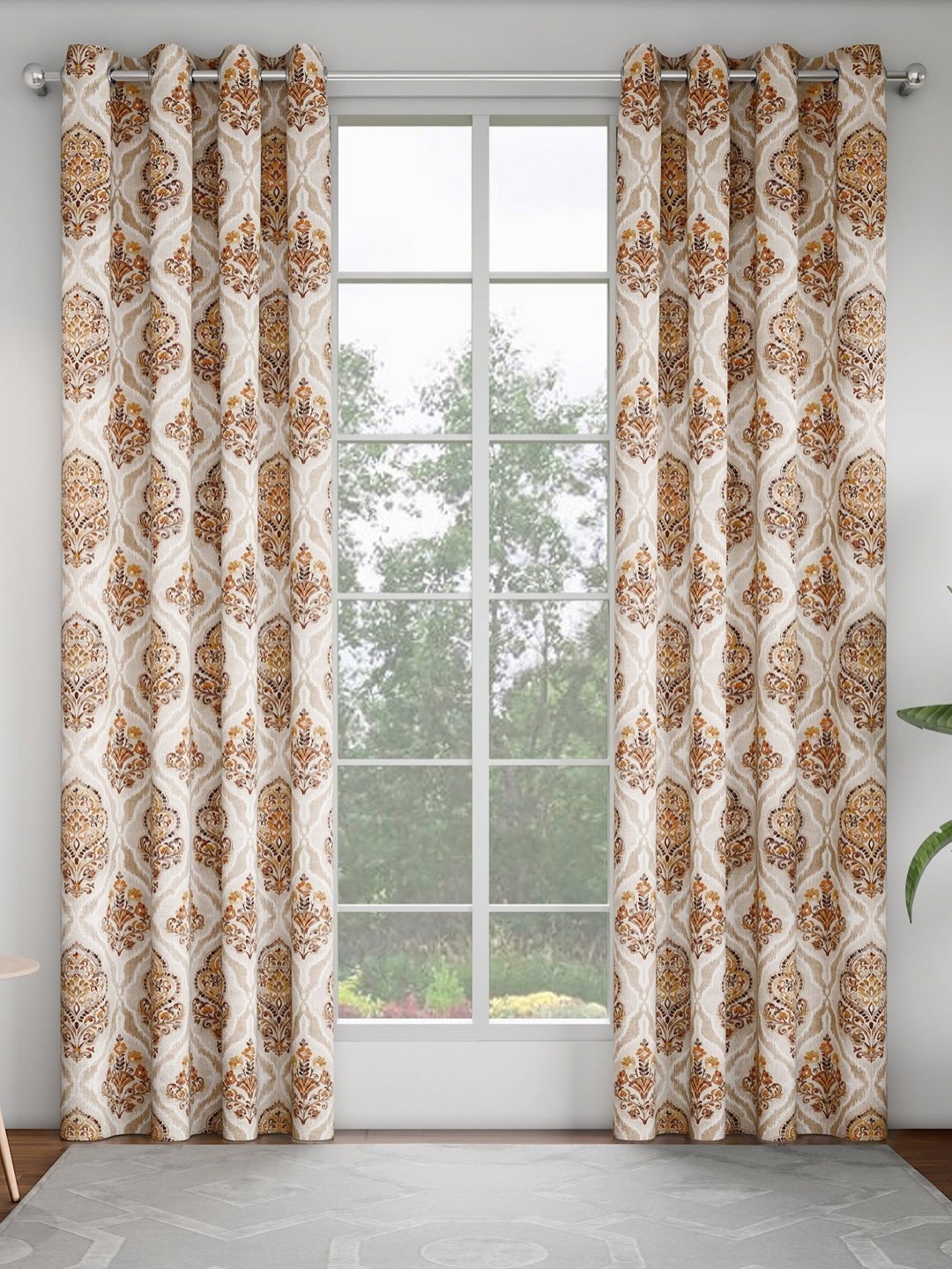 

GM Cream-Coloured & Red 2 Pieces Ethnic Motifs Door Curtain