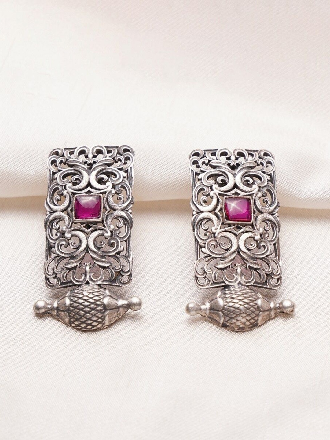 

JAYPORE Silver-Plated Kundan Contemporary Studs