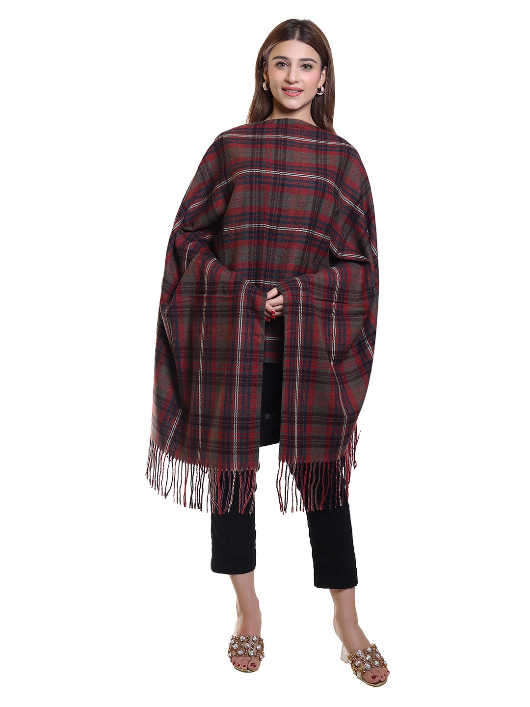 

Oswal International Women Checked Printed Acrylic Shawl, Maroon