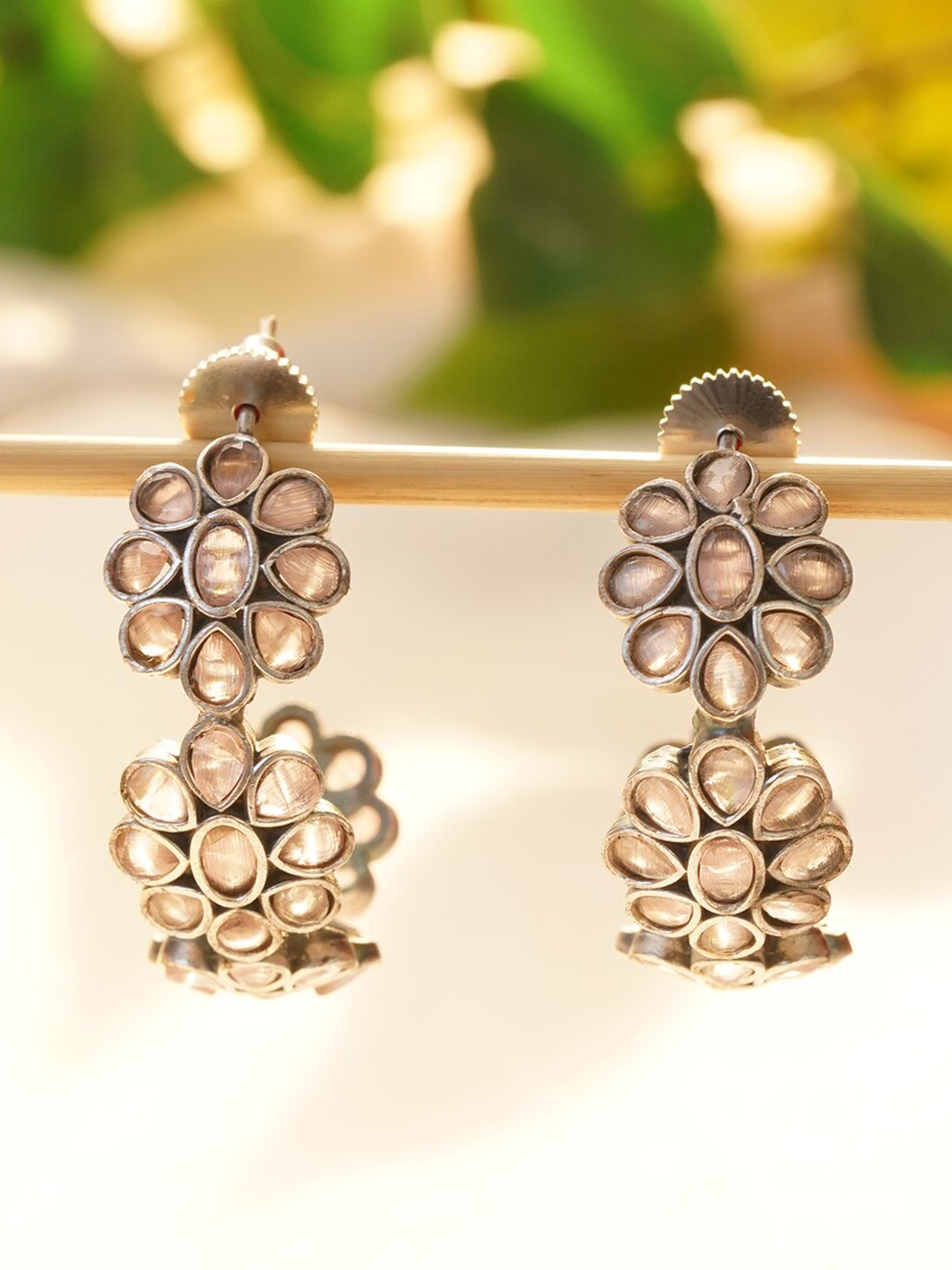 

JAYPORE Contemporary Jhumkas Earrings, Silver