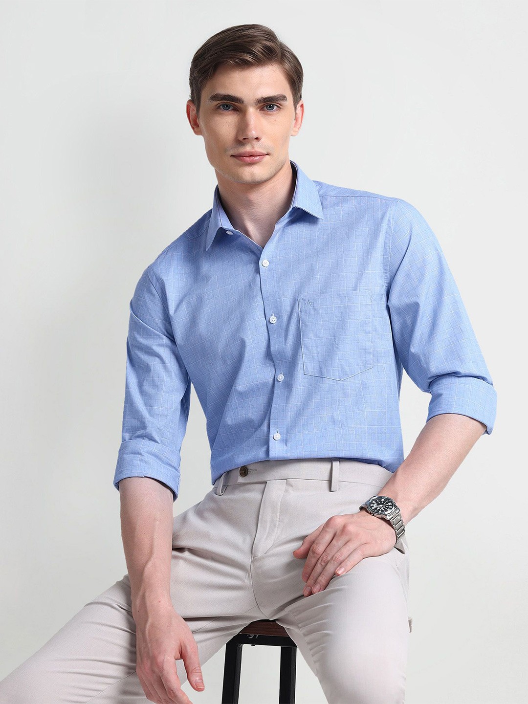 

Arrow Men Spread Collar Solid Cotton Slim Fit Formal Shirt, Blue