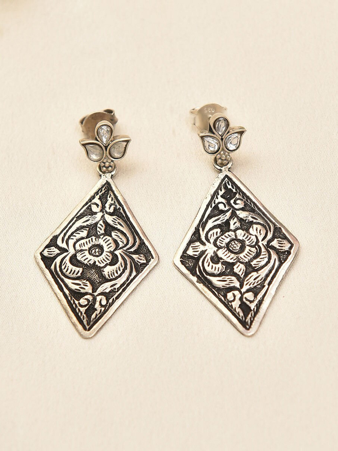 

JAYPORE Geometric Shaped Drop Earrings, Silver