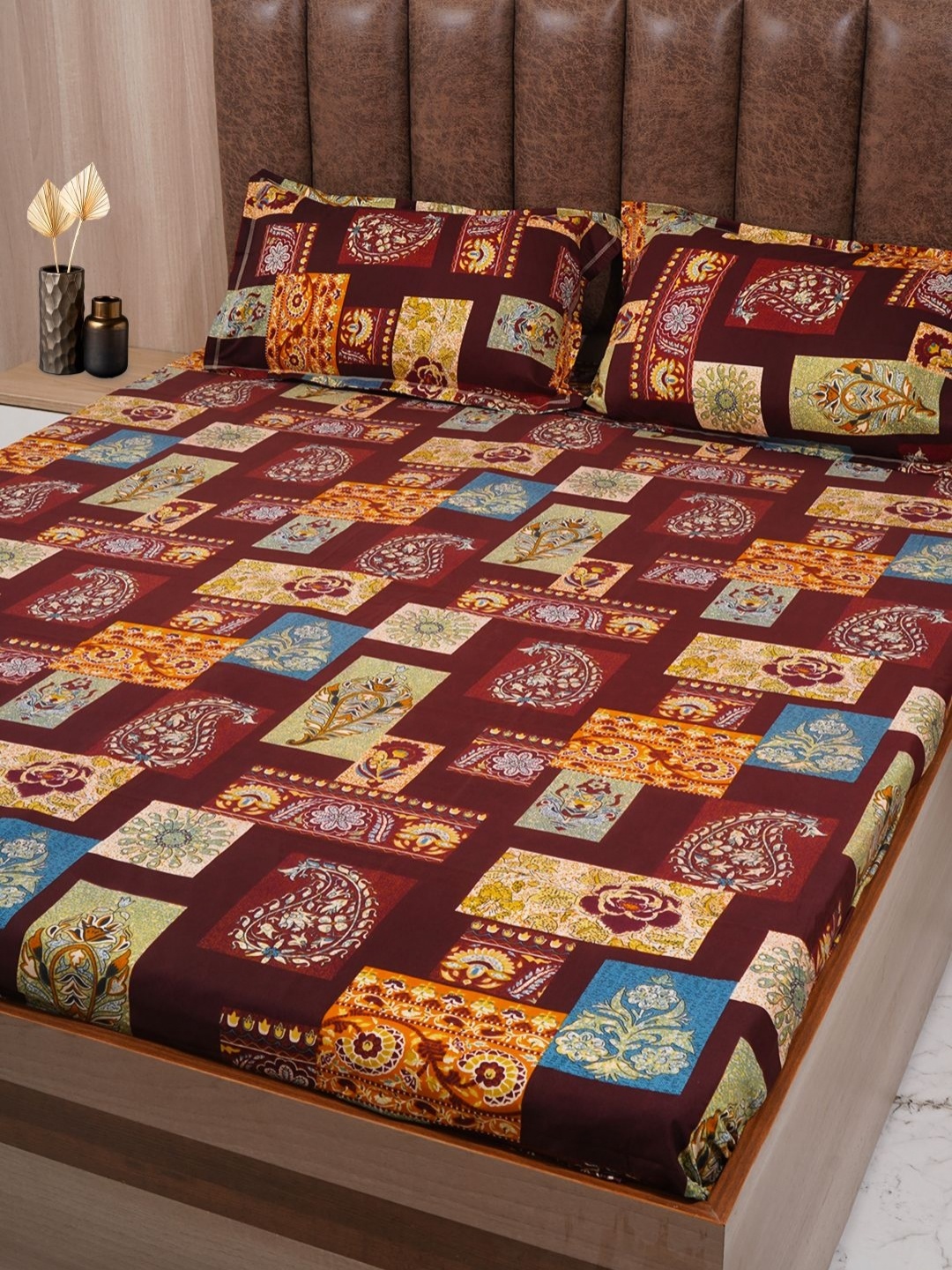 

Adwitiya Maroon & Blue Ethnic Motifs 210 TC Double Queen Bedsheet with 2 Pillow Covers