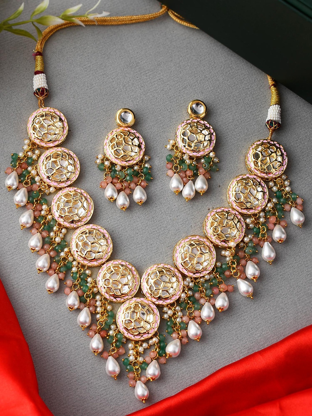 

DASTOOR Gold-Plated Beaded Jewellery Set, Green