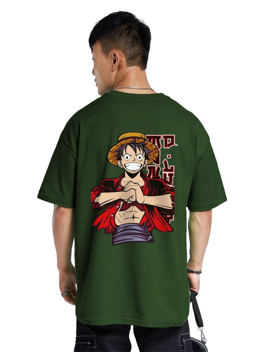 

fanideaz Anime Printed Round Neck Cotton Oversized T-shirt, Green