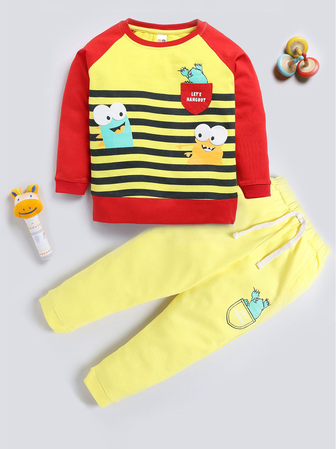 

LITTLE NINJA Boys Printed Pure Cotton Sweatshirt with Joggers, Yellow