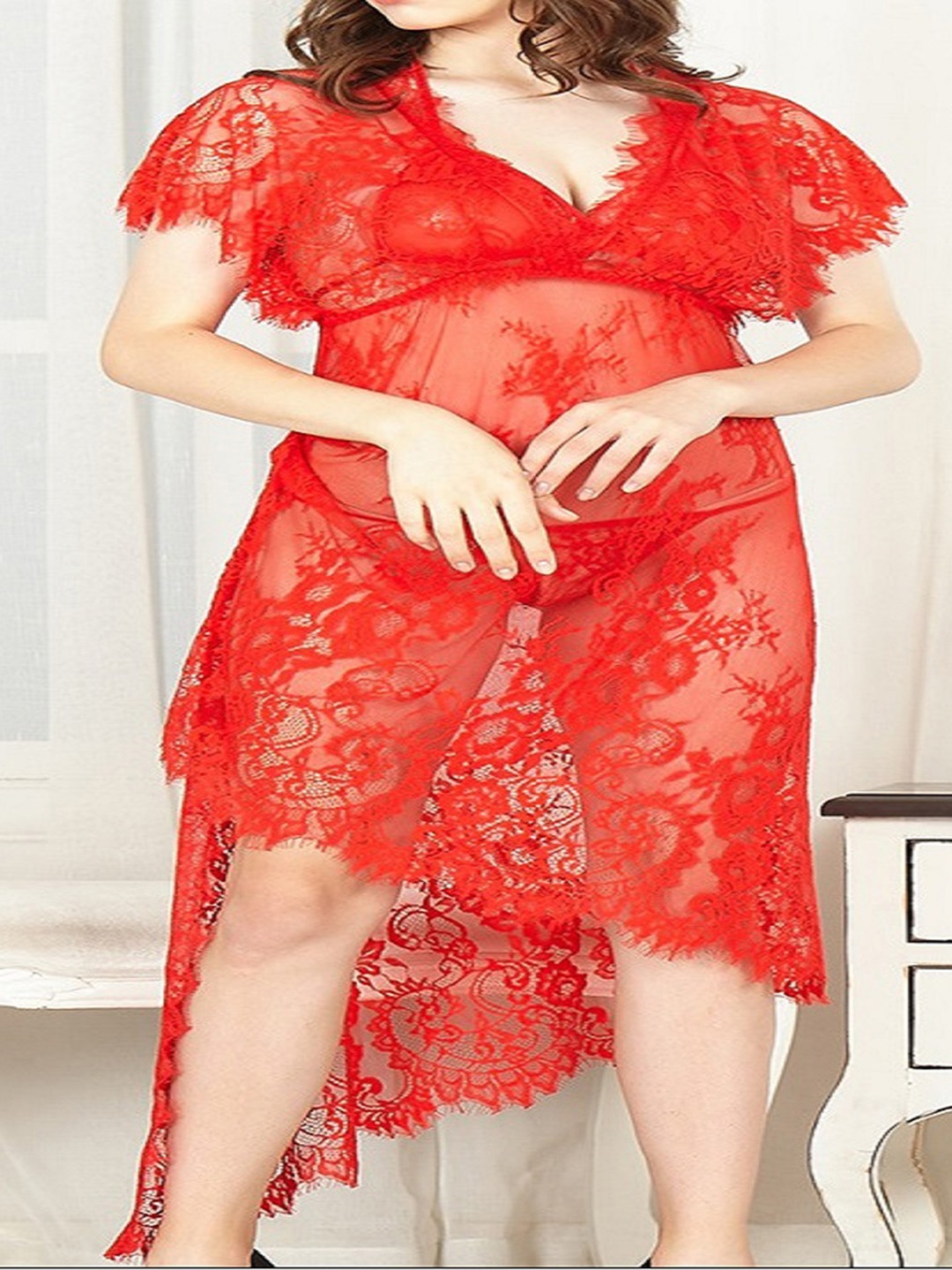 

StyleCast Women Lace High-Low Baby Doll, Red